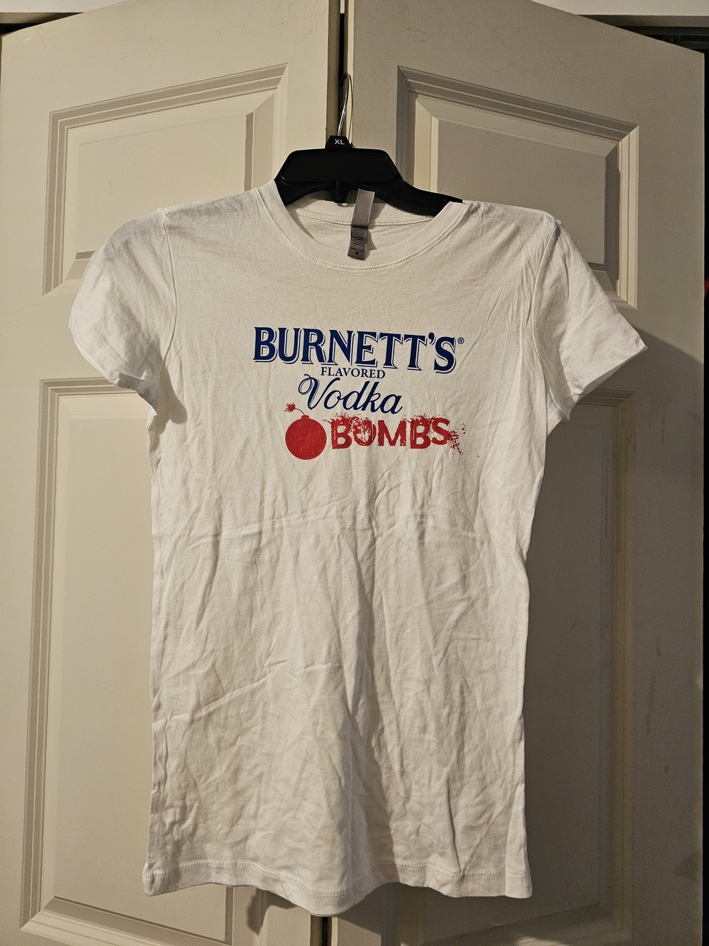 Next Level Apparel White Tee with Blue and Red Burnett's Graphic